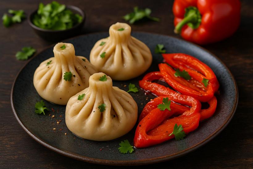 Овощные хинкали с печёным перцем
