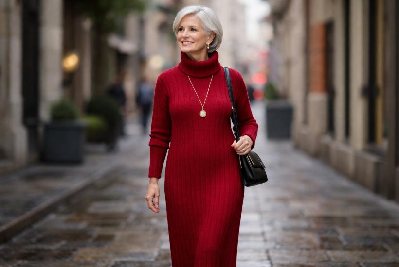 Элегантная женщина в красном платье