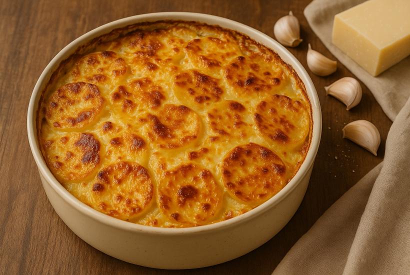 Гратен из картофеля и сыра с чесноком