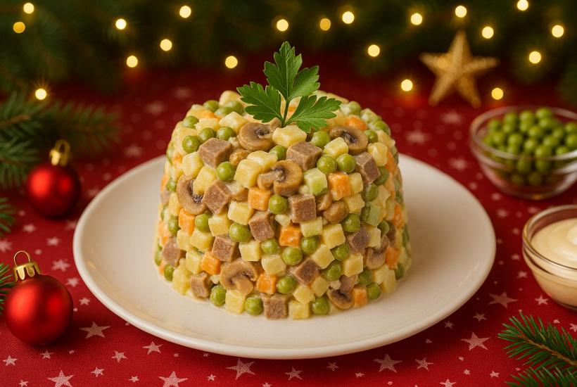 Салат оливье с языком