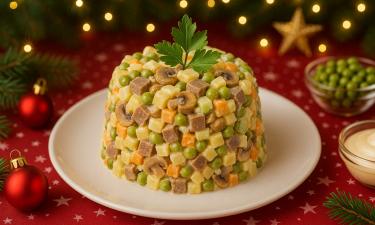 Оливье с языком и грибами заменяет классический рецепт