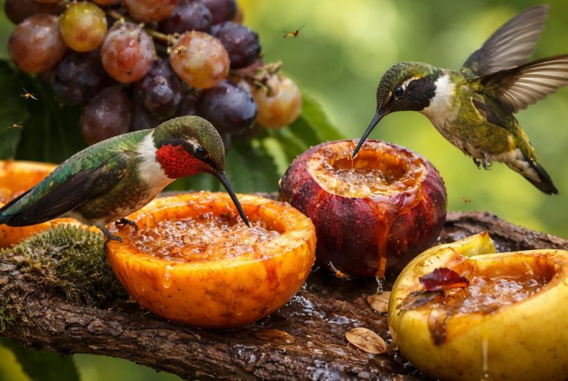 Колибри у фруктов