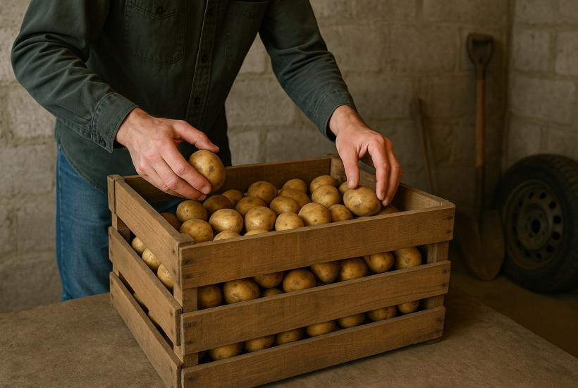 Человек укладывает картошку