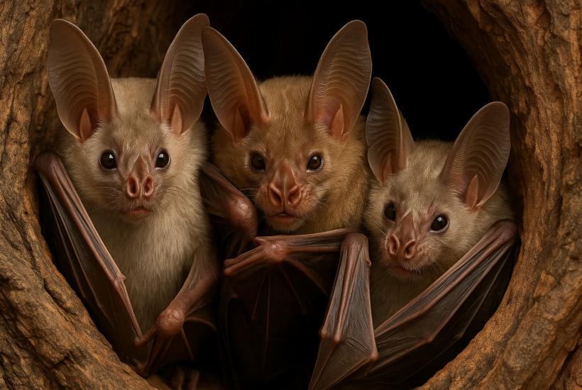 Призрачные летучие мыши в дупле дерева