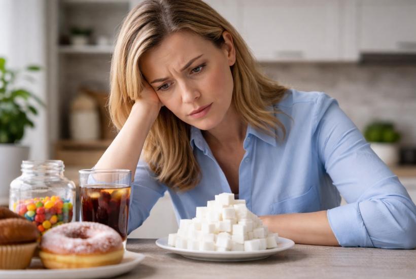 Женщина смотрит на сахар