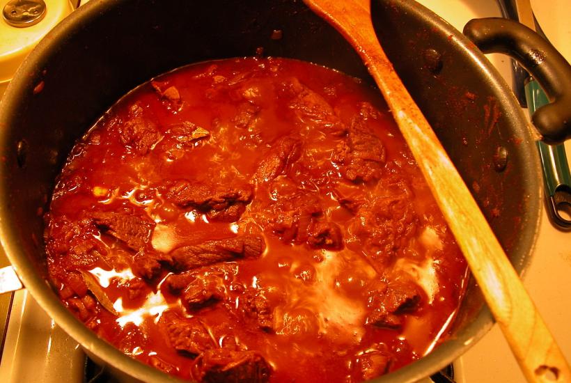 Czech beef goulash in the process of making