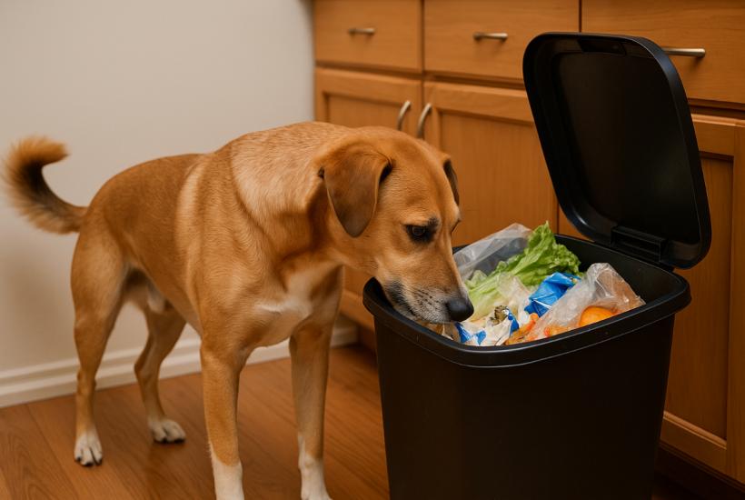 Собака у мусорного ведра