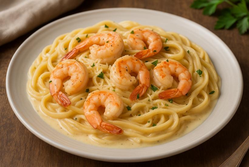 Паста с креветками и сливочным соусом