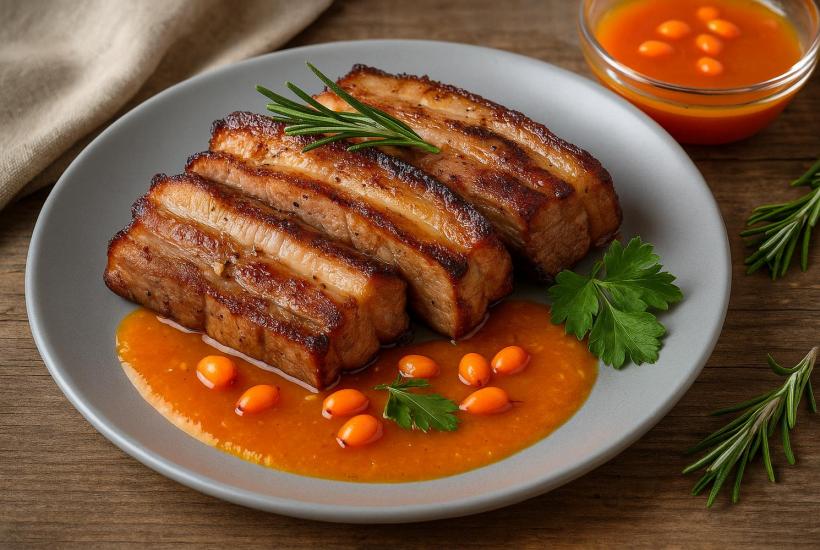 Свиная грудинка с облепиховым соусом