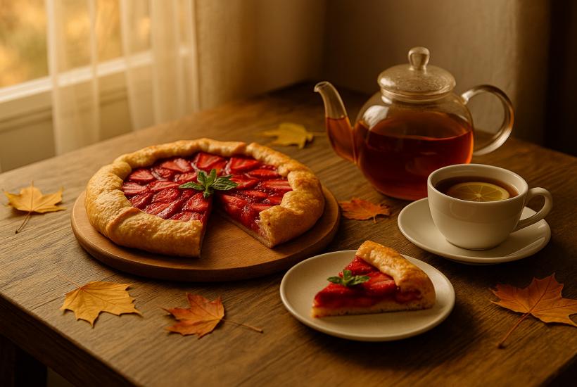 Осенний чай и галета с клубникой