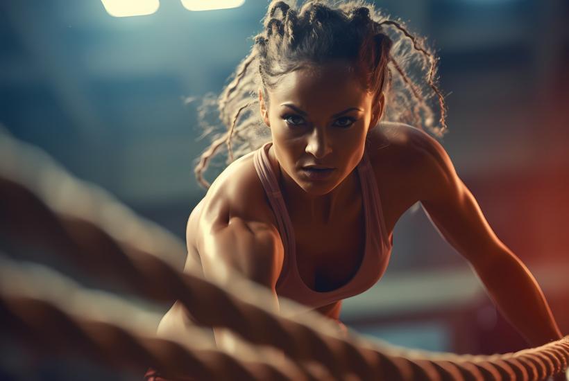 Атлетическая женщина занимается гимнастикой