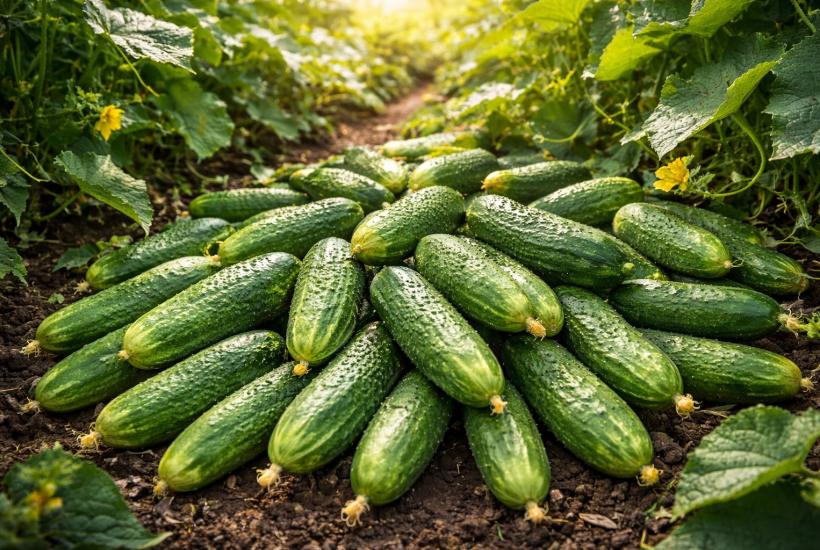 Урожай свежих огурцов в саду