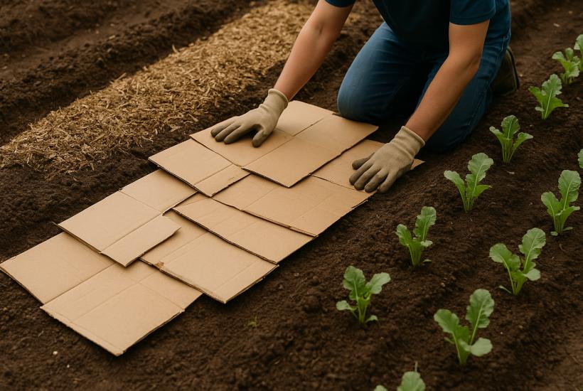 Картонная защита от сорняков в огороде