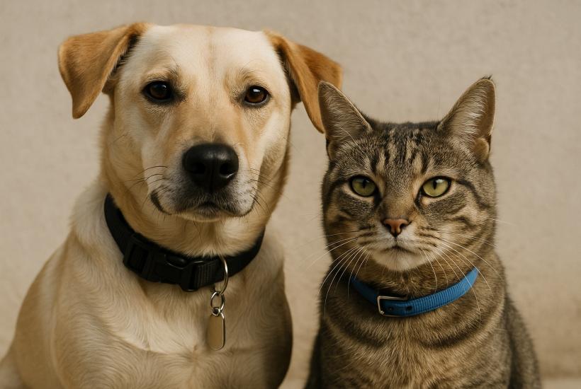 Собака и кошка с ошейниками