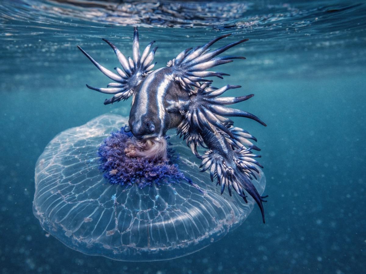 Голубой дракон накапливает яд съеденных медуз