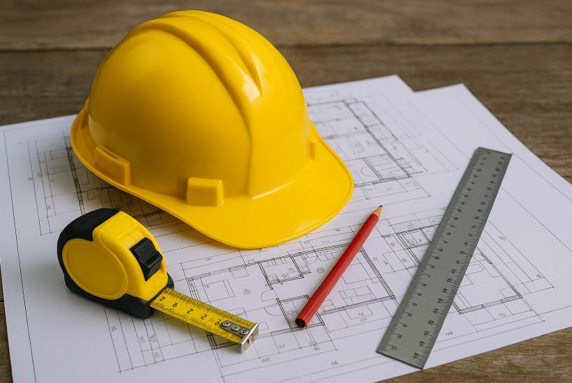 Каска и чертежи, проект