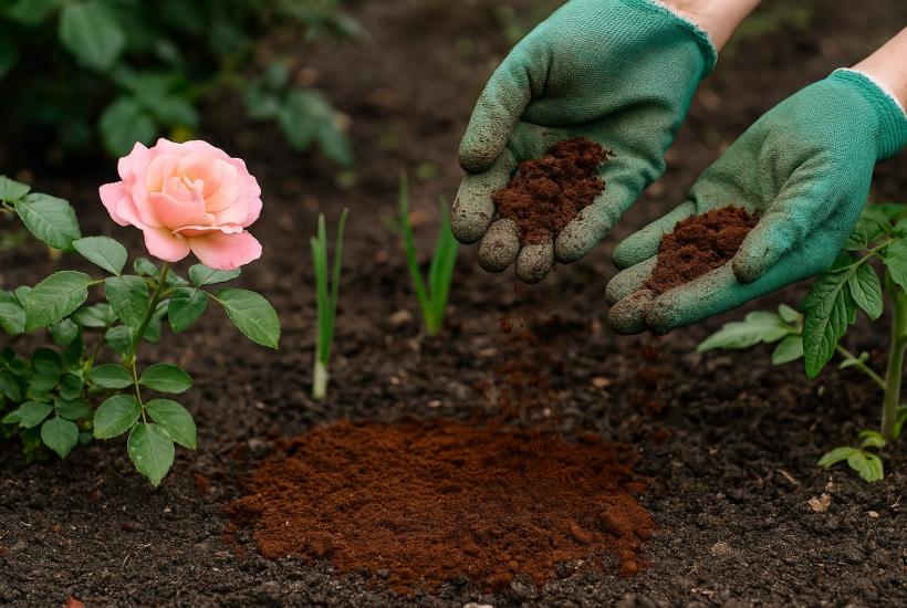 Садовод использует кофейную гущу