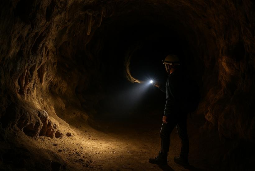 Исследователь в пещере Налларбор