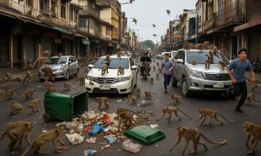 Улицы превратились в джунгли: сотни обезьян захватили город в Таиланде — люди спасаются бегством