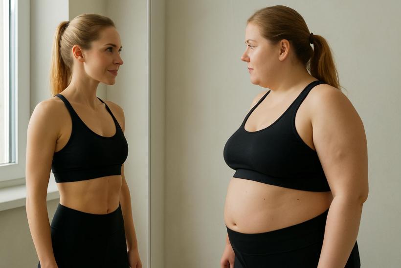 Девушка смотрит на отражение в зеркале