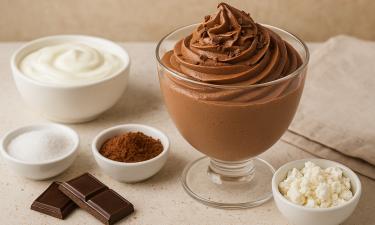 Шоколадный мусс на сливках и кофе охлаждают для плотной текстуры