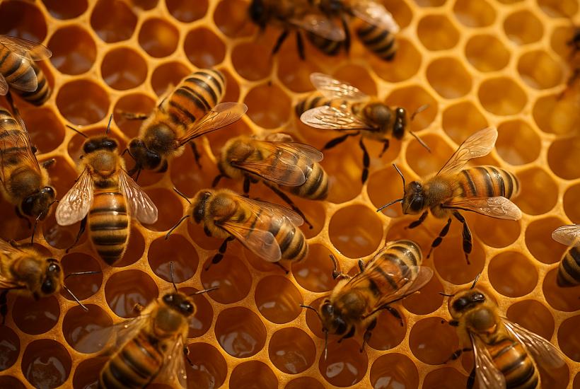 Медоносные пчёлы на сотах