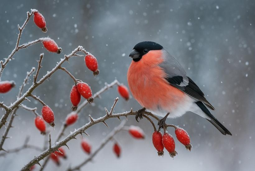 Снегирь в саду