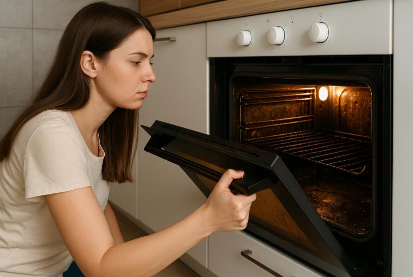 Девушка открывает духовку