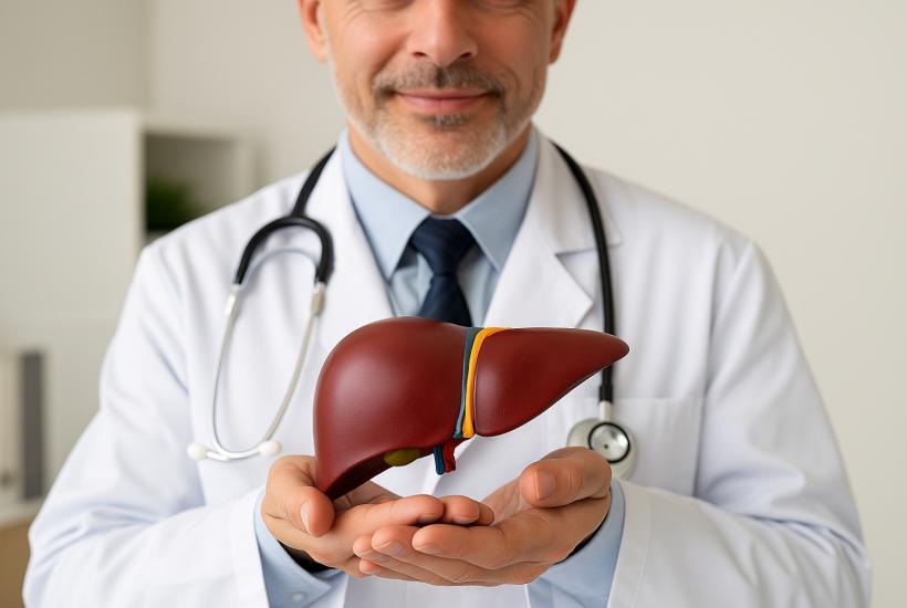 Врач с макетом печени
