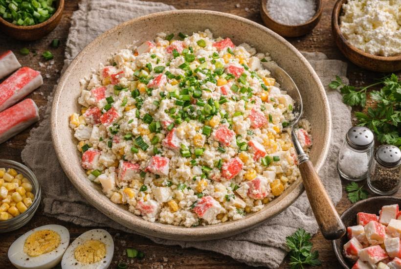 Крабовый салат с творожным сыром