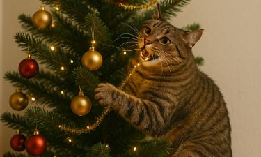 Фольга и двусторонний скотч уменьшают интерес котов к новогодней ели