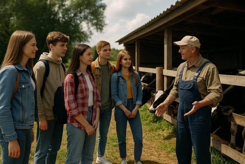 Молодёжь на экскурсии на ферме