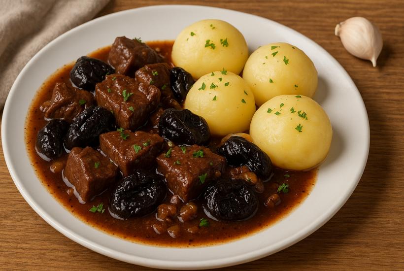 Говядина с черносливом и отварным картофелем