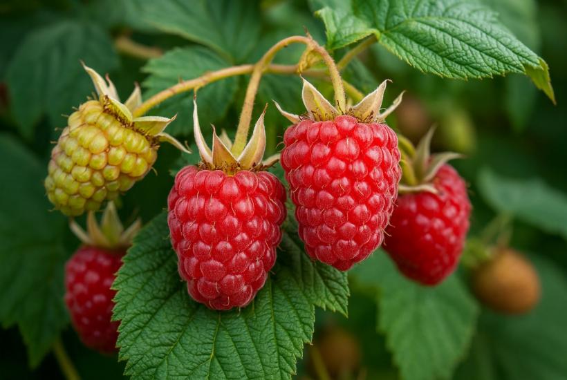 Спелая малина на кусте