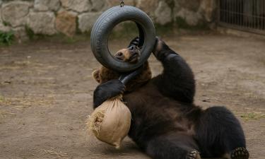 В Челябинском зоопарке медведь Малыш устроил представление с игрушкой