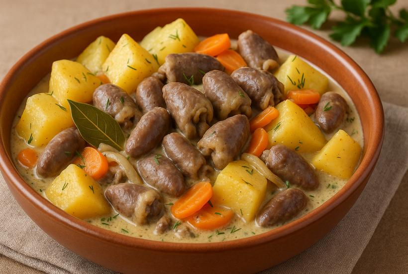 Куриные сердечки с картофелем