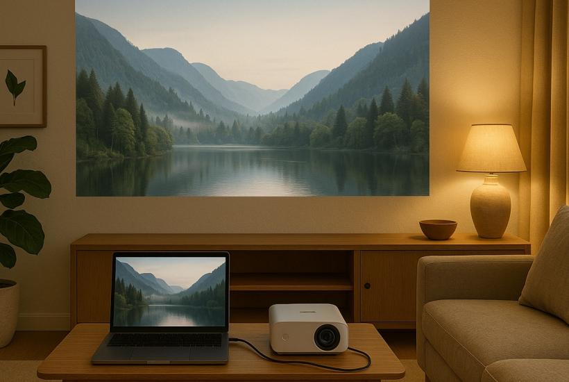 проектор с ноутбуком в гостиной