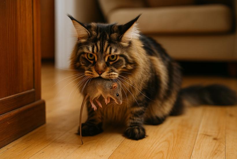 Кошка поймала мышь