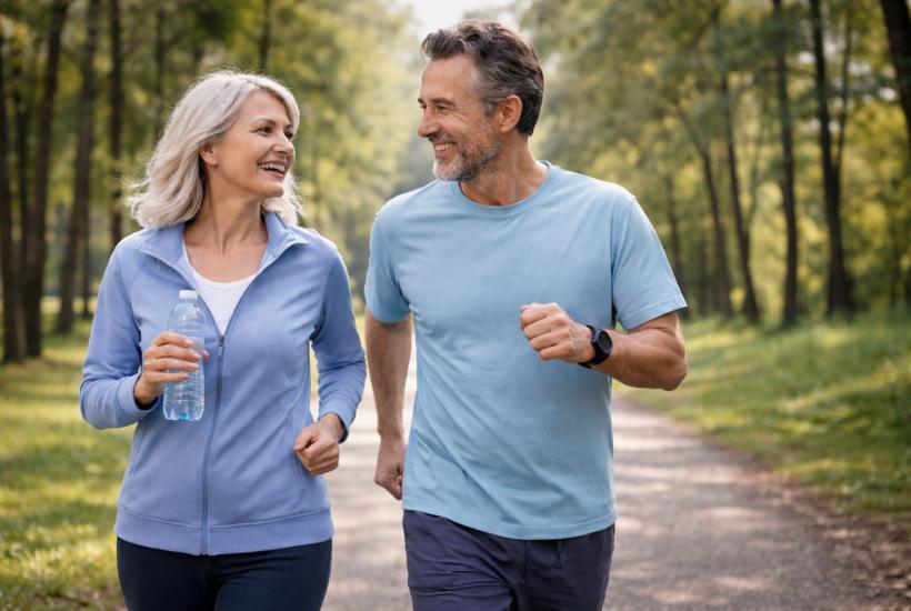 Мужчина с женщиной бегают в парке