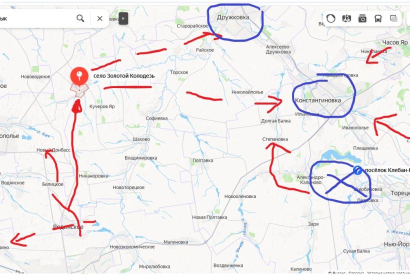 Схема наступления ВС РФ на добропольском и константиновском направлениях