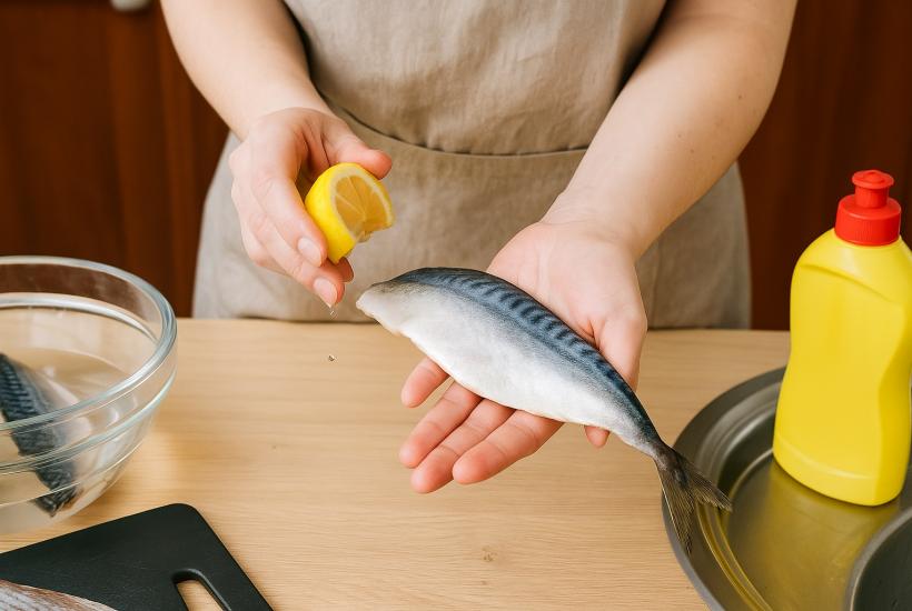 Девушка готовит рыбу