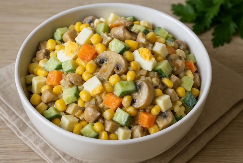 Салат с грибами и кукурузой