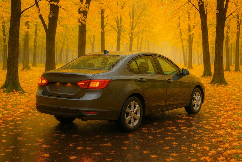 Автомобиль в парке после дождя