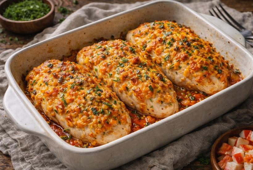 Запечённая куриная грудка с овощной шапочкой