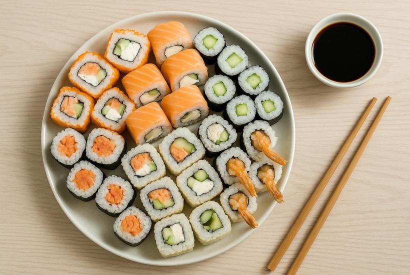 Большой набор суши на столе