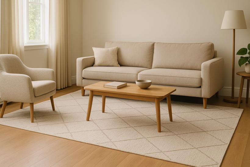 Гостиная с ковром и диваном