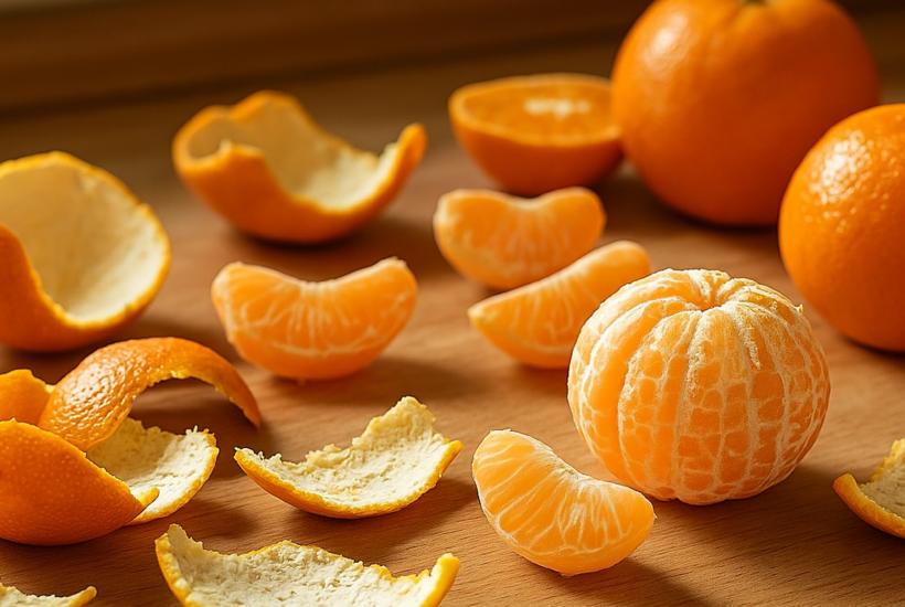 Мандариновые корки и очищенные мандарины