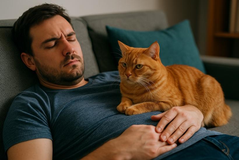 кошка на груди человека