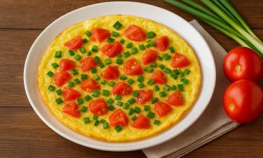 В запечённый омлет с фетой и черри добавляют деревенскую колбасу — alfavita.gr