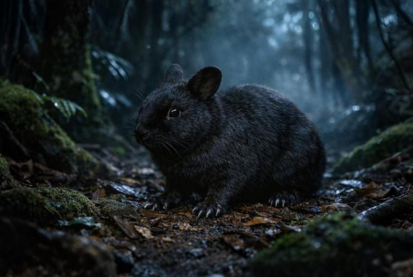 Амамийский кролик в ночном лесу